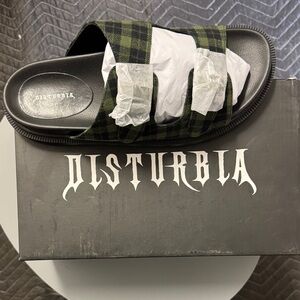 Disturbia Plaid Black and Green Sandals